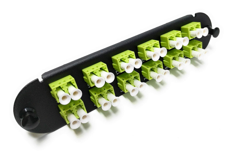 RiteAV - CCH LC/LC (12 Port Duplex w/24 Fiber Connectors) Adapter Panel (Non-LGX) Lime Green/Black (50/125) for Lime Green OM5 Multimode 100Gb