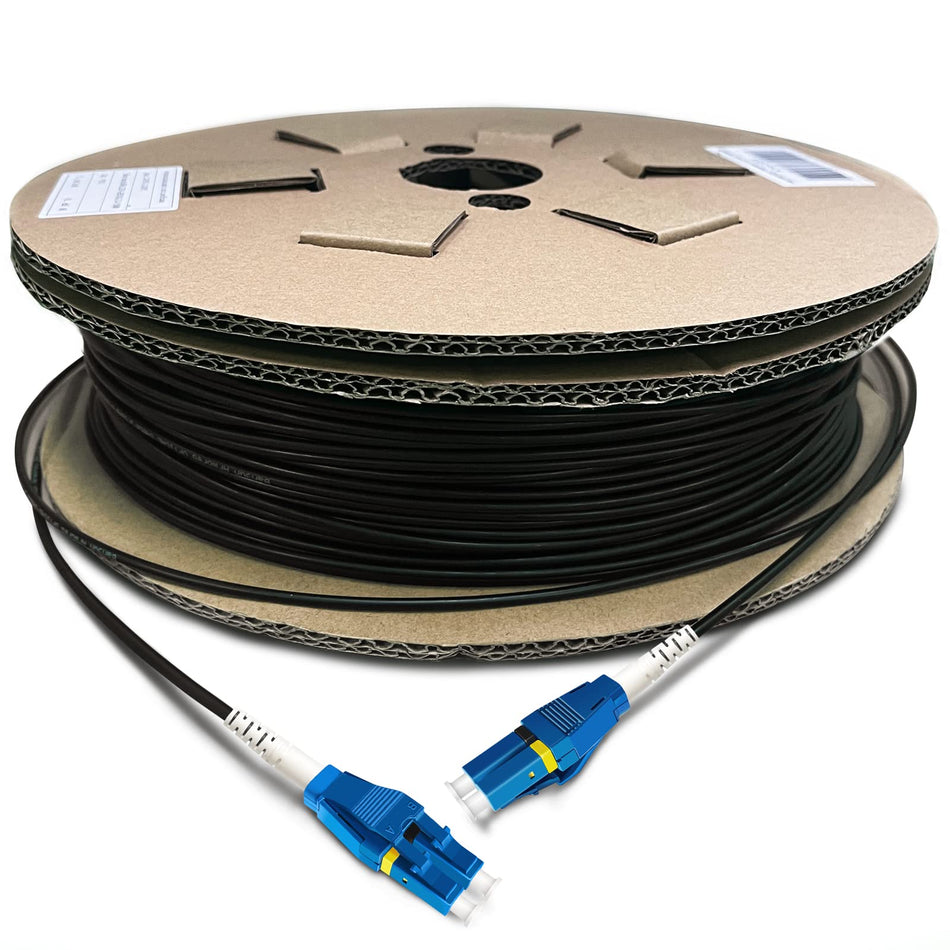 RiteAV - Uniboot LC to LC Outdoor Armored Fiber Patch Cable, Low Friction Single Mode Duplex Fiber Optic Cable Jumper Optical Patch Cord, 9/125um, (OS1/OS2 Compatible), LSZH Black