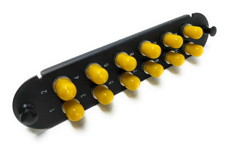 RiteAV - CCH ST/ST (12 Port Simplex w/12 Fiber Connectors) Adapter Panel (Non-LGX) Silver/Black (9/125) for Yellow OS2 Singlemode APC