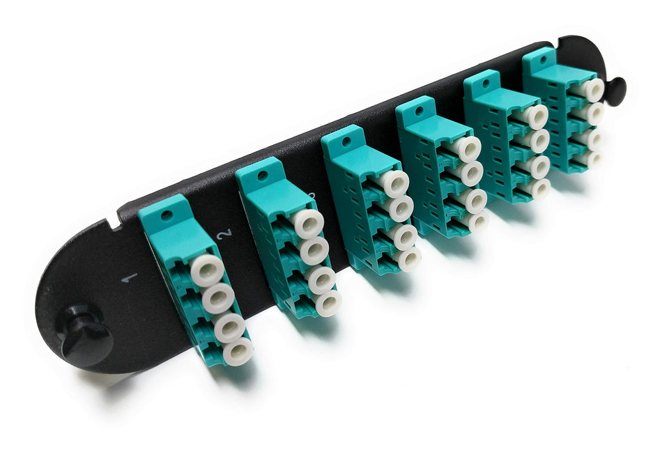 RiteAV - CCH LC/LC (6 Port Quad w/24 Fiber Connectors) Adapter Panel (Non-LGX) Aqua/Black (50/125) for Aqua OM3 Multimode 10Gb