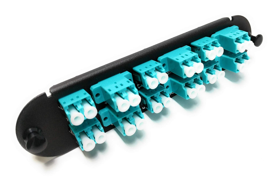 RiteAV - CCH LC/LC (12 Port Duplex w/24 Fiber Connectors) Adapter Panel (Non-LGX) Aqua/Black (50/125) for Aqua OM3 Multimode 10Gb