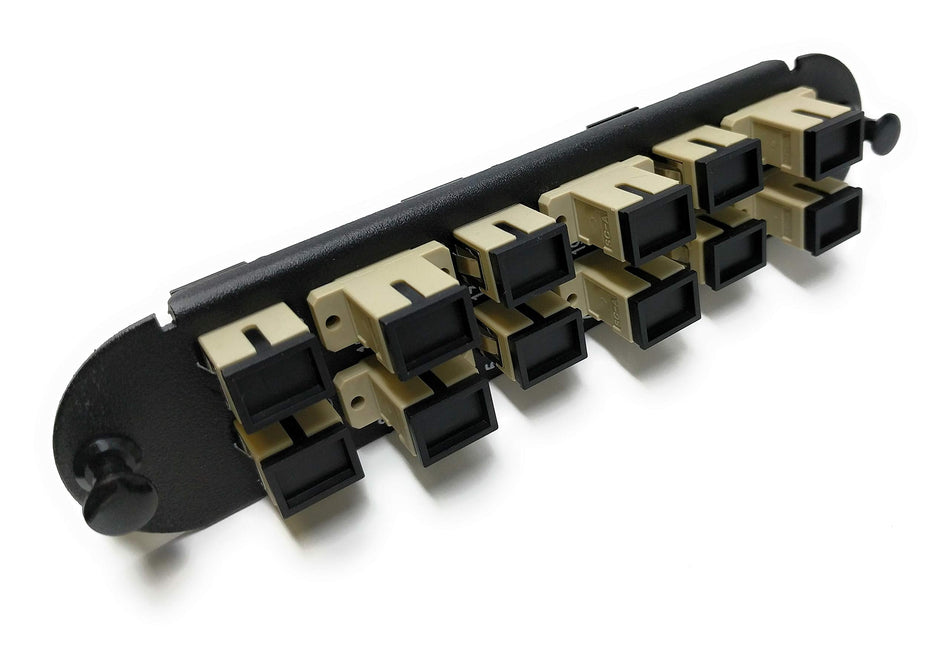 RiteAV - CCH SC/SC (12 Port Simplex w/12 Fiber Connectors) Adapter Panel (Non-LGX) Beige/Black (50/125) for Orange OM2 Multimode