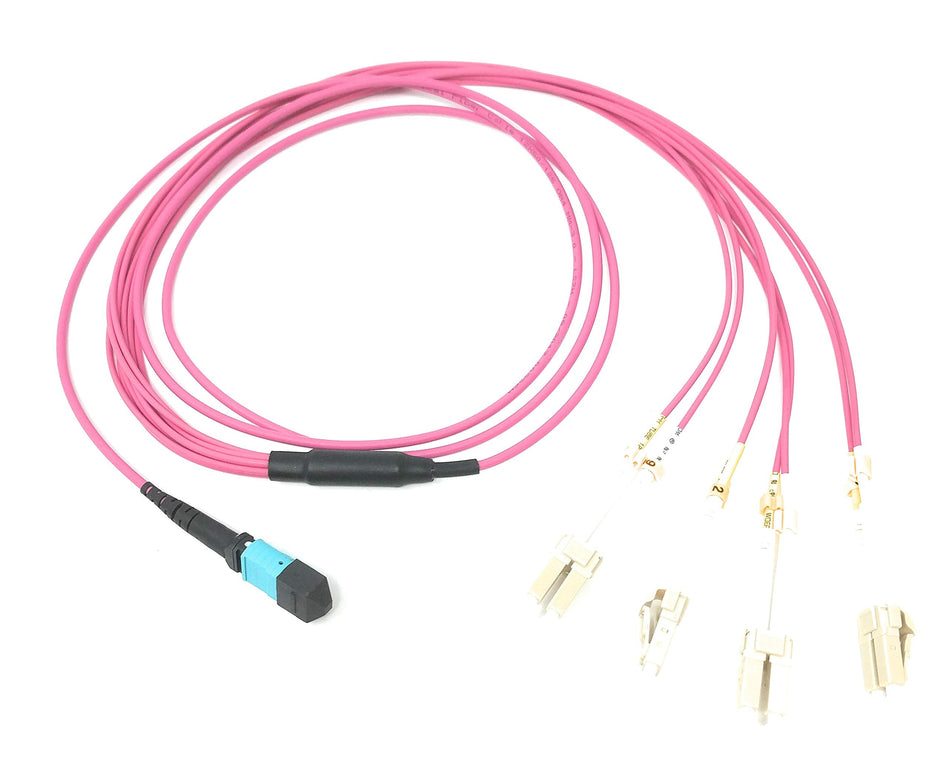 Ultra Spec Cables Multimode OM4 8 Fiber MPO Female to 4 x LC-UPC Duplex Type B Breakout Cable 2 Meter
