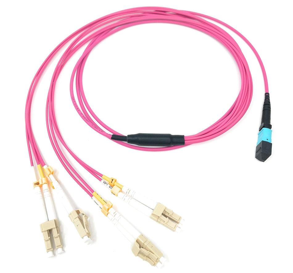 Ultra Spec Cables Multimode OM4 8 Fiber MPO Female to 4 x LC-UPC Duplex Type B Breakout Cable 10 Meter