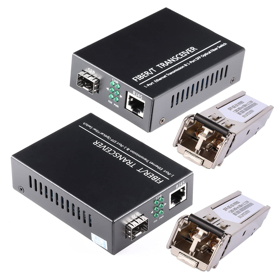 RiteAV - 1.25G/s Gigabit Multi-Mode Fiber Ethernet Media Converter with 2PCS Bidi SFP LC Dual Transceiver Module Included