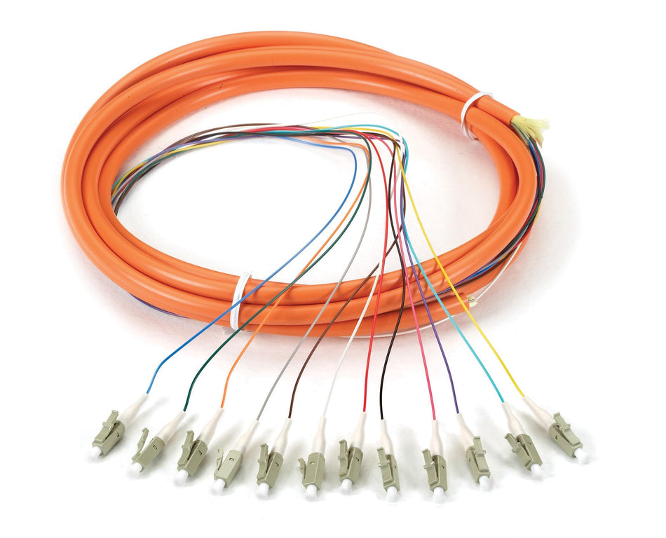 Ultra Spec Cables 12 Strand OM1 62.5/125 Multimode LC-UPC Fiber Pigtail 1 Meter - 1 Pack for Splice