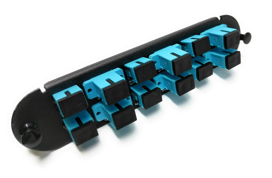 RiteAV - CCH SC/SC (12 Port Simplex w/12 Fiber Connectors) Adapter Panel (Non-LGX) Aqua/Black (50/125) for Aqua OM4 Multimode 40Gb