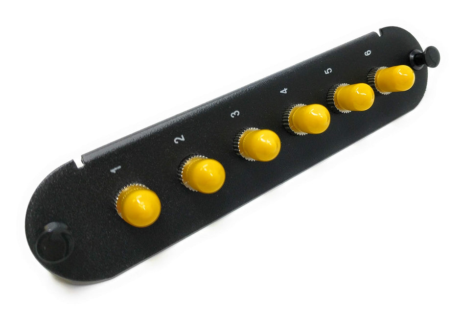 RiteAV - CCH ST/ST (6 Port Simplex w/6 Fiber Connectors) Adapter Panel (Non-LGX) Silver/Black (9/125) for Yellow OS2 Singlemode
