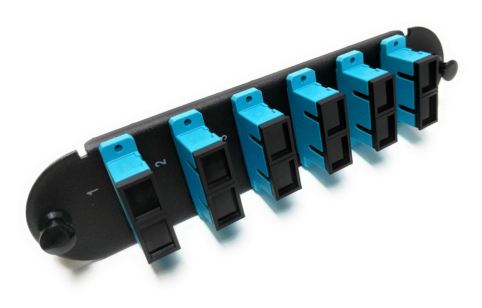 RiteAV - CCH SC/SC (6 Port Duplex w/12 Fiber Connectors) Adapter Panel (Non-LGX) Aqua/Black (50/125) for Aqua OM3 Multimode 10Gb