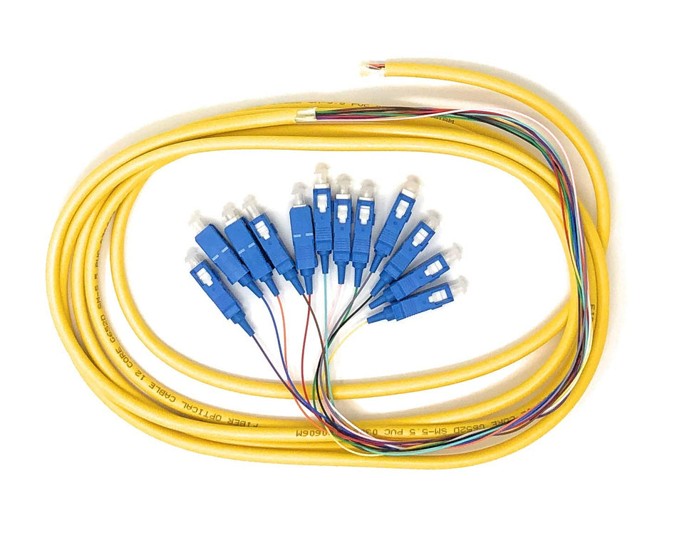 Ultra Spec Cables 12 Strand Singlemode SC-UPC Fiber Pigtail 1 Meter - 1 Pack for Splice