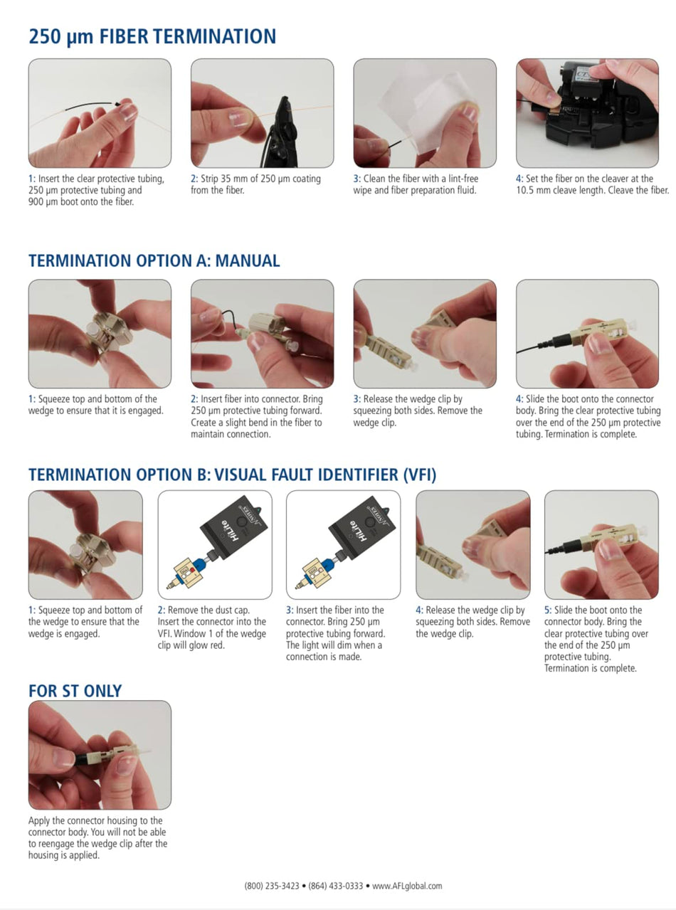AFL Fast-SC-SMAU SM SINGLEMODE 0.9MM/0.25MM Fiber Connectors (Pack of 6 Connectors)