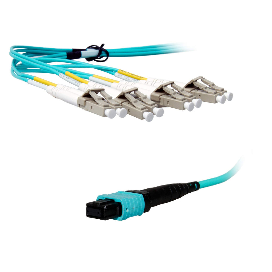 CableWholesale Plenum Fiber Optic Cable, 40 Gigabit Ethernet QSFP 40GBase-SR4 to MTP(MPO)/LC (4 Duplex LC) 24 inch Breakout Cable, OM3, 50/125, 5 meter (16.5 feet)