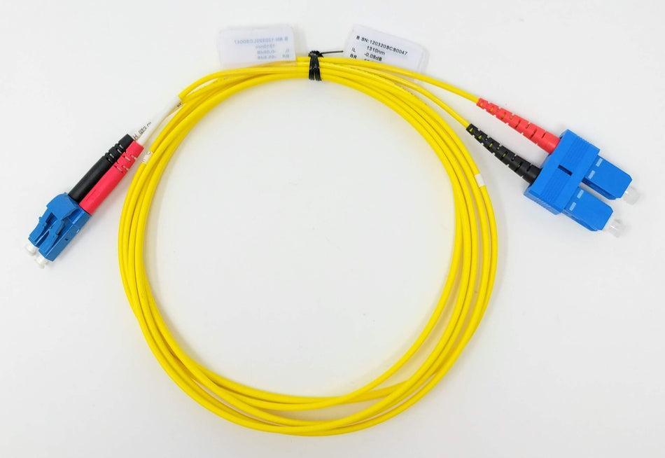 2 Meter Singlemode Duplex Fiber Optic Cable (9/125) - LC to SC - Yellow - 10 Pack