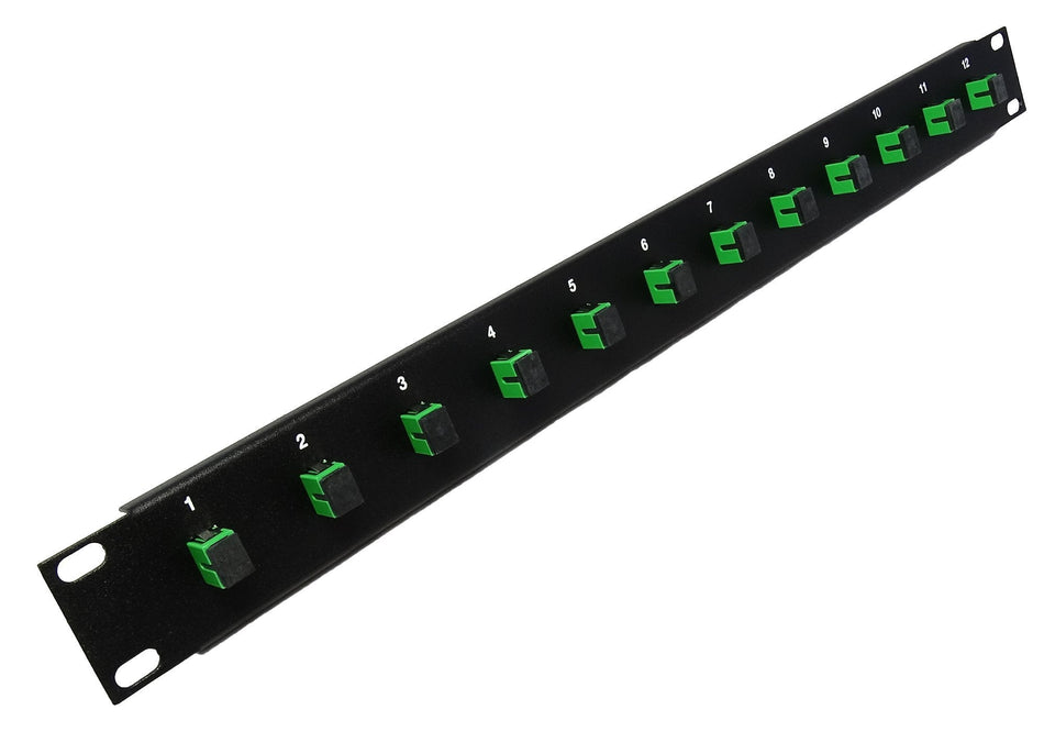 12 Port SC Fiber Patch Panel APC Singlemode (Green Couplers) (Loaded 1u) 19"