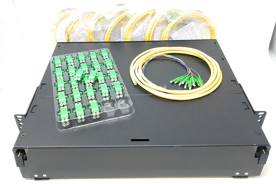 Ultra Spec Cables 2U 48 Port 19" Rack Mount Fiber Enclosure Singlemode LC-APC Kit (Includes 8 x 3 Meter 12 Strand LC-APC Pigtails and 48 x LC-APC Adapters) for Splice