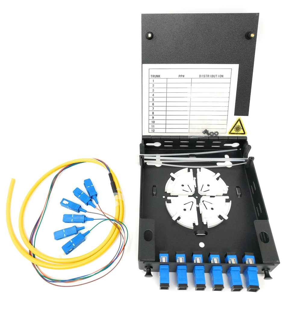 Ultra Spec Cables 6 Port Wall Mount Fiber Enclosure with Spool Singlemode Simplex SC-UPC Kit (Includes a 1 Meter 6 Strand SC-UPC SM Pigtail and 6 Port SC-UPC Simplex LGX Loaded Panel for Splice