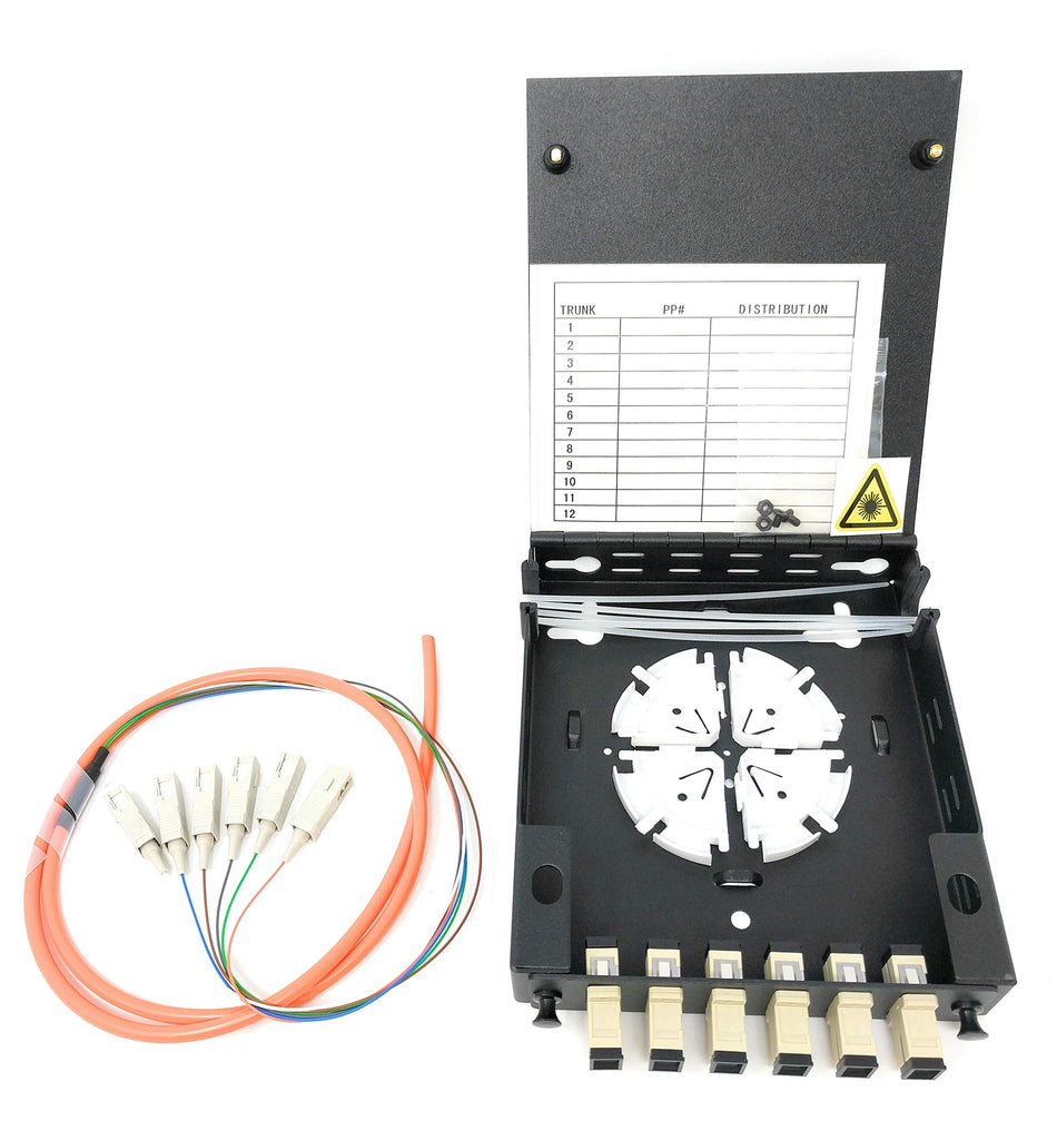 Ultra Spec Cables 6 Port Wall Mount Fiber Enclosure with Spool Multimode OM1 Simplex SC-UPC Kit (Includes a 1 Meter 6 Strand SC-UPC MM Pigtail and 6 Port SC-UPC Simplex LGX Loaded Panel for Splice