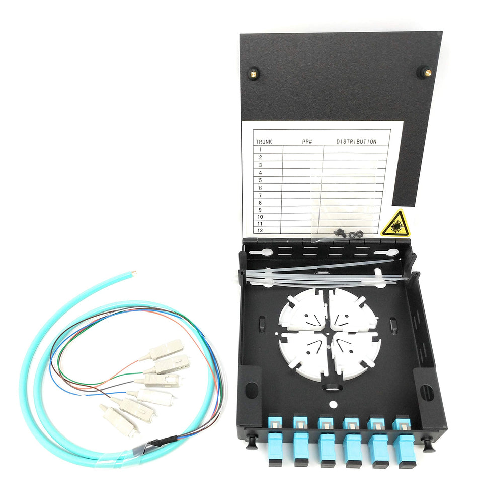 Ultra Spec Cables 6 Port Wall Mount Fiber Enclosure with Spool Multimode OM3 Simplex SC-UPC Kit (Includes a 1 Meter 6 Strand SC-UPC OM3 Pigtail and 6 Port SC-UPC Simplex LGX Loaded Panel for Splice