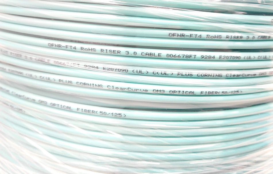 Ultra Spec Cables 1000 FT (1000FT) Bulk Fiber Optic Cable Zip Cord (2 Strands) 10 Gigabit Multimode OM3 50/125 Duplex (ON Spool) 3.0mm
