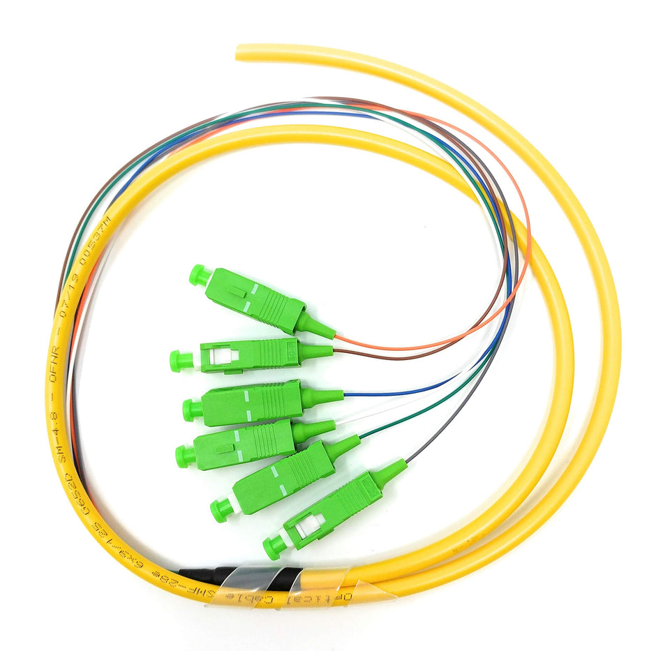 Ultra Spec Cables 6 Strand Singlemode 9/125 SC-APC Fiber Pigtail, 1 Meter - 10 Pack for Splice