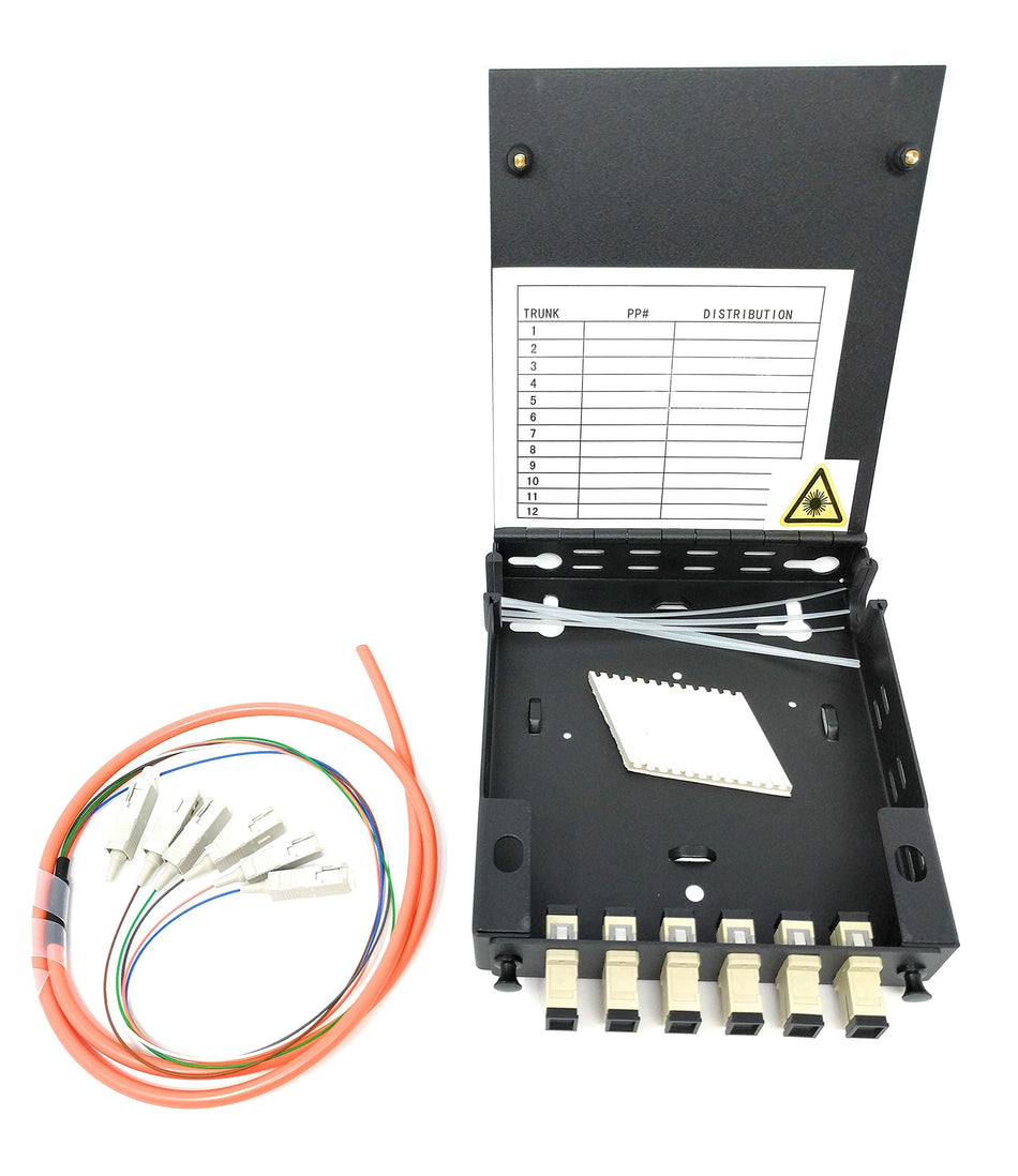 Ultra Spec Cables 6 Port Wall Mount Fiber Enclosure with Splicing Module Multimode OM1 Simplex SC-UPC Kit (includes a 1 Meter 6 Strand SC-UPC MM Pigtail and 6 Port SC-UPC Simplex LGX Loaded Panel)