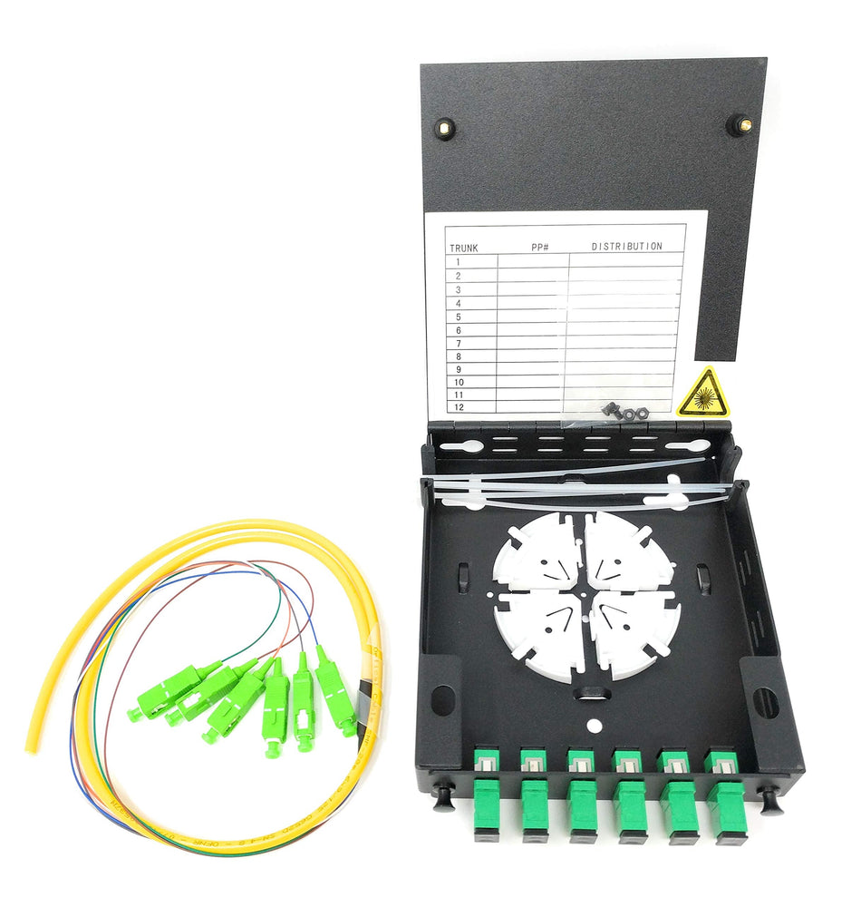 Ultra Spec Cables 6 Port Wall Mount Fiber Enclosure with Spool Singlemode Simplex SC-APC Kit (Includes a 1 Meter 6 Strand SC-APC SM Pigtail and 6 Port SC-APC Simplex LGX Loaded Panel for Splice