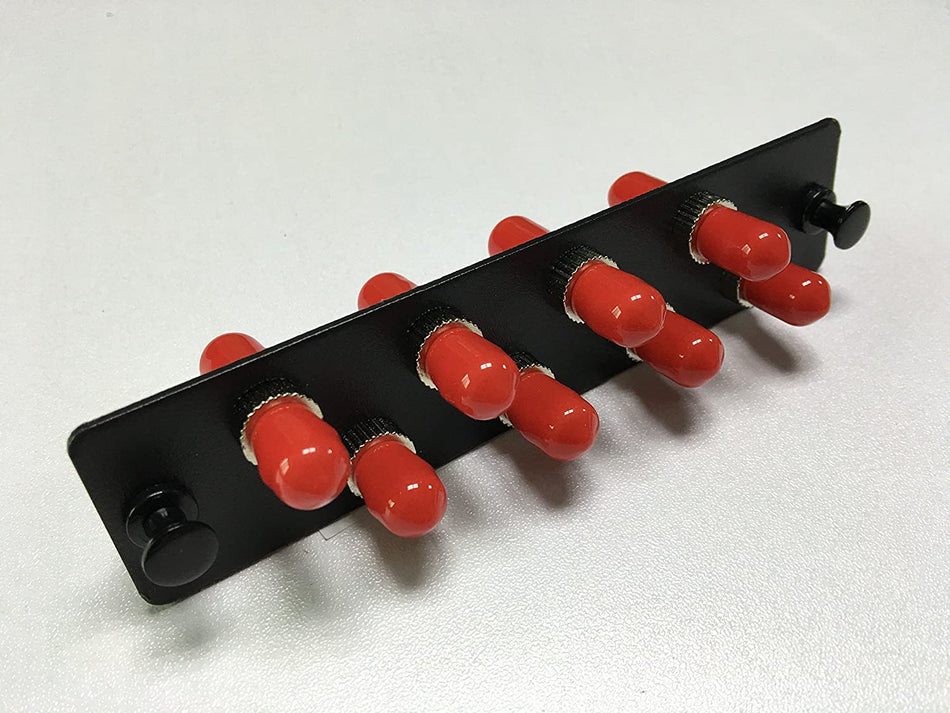 RiteAV - LGX Footprint ST Adapter Panel, 8 Ports, Loaded w/8 ST Simplex Multimode Adapters, Black