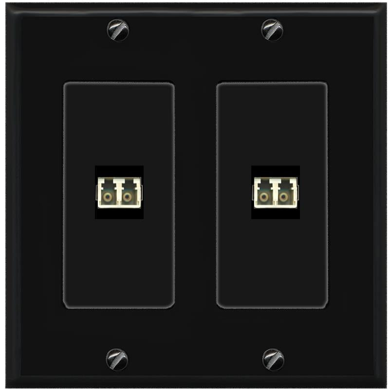 RiteAV 2 Port LC Fiber Optic Multimode Duplex Wall Plate - 2 Gang [Black/Black]