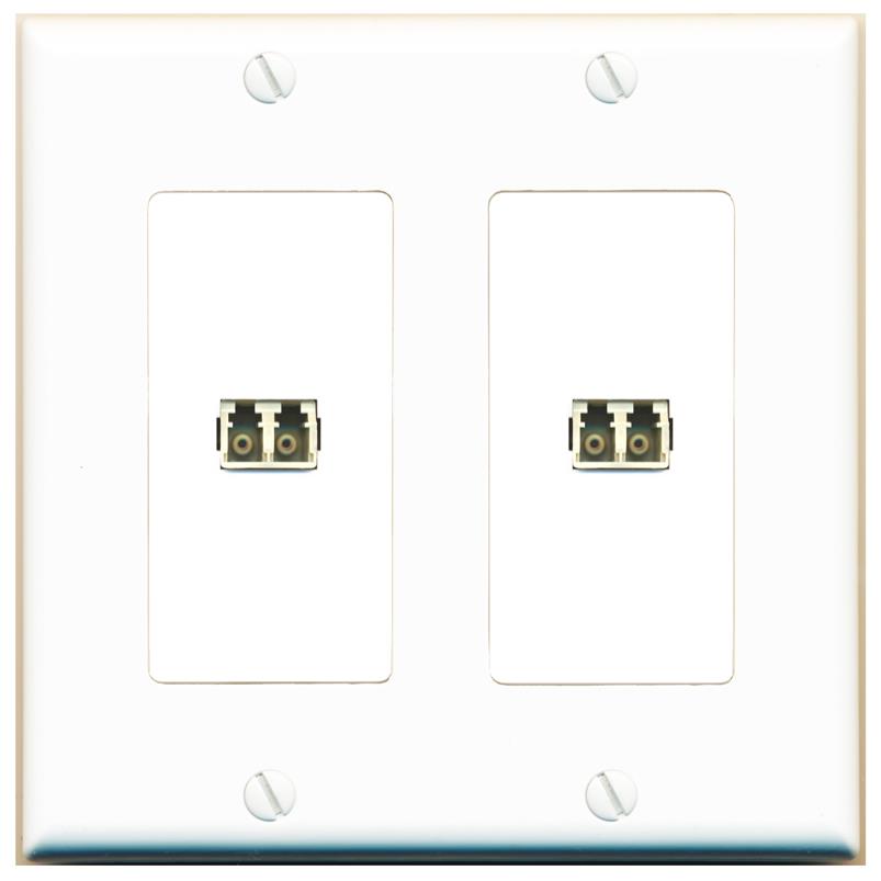 RiteAV 2 Port LC Fiber Optic Multimode Duplex Wall Plate - 2 Gang [White]