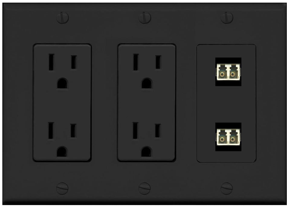 RiteAV 2 Port LC Fiber Optic Multimode Duplex Wall Plate - 2 Outlet [Black/Black]