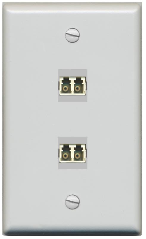 RiteAV 2 Port LC Fiber Optic Multimode Duplex Wall Plate - Flat [Gray/Gray]