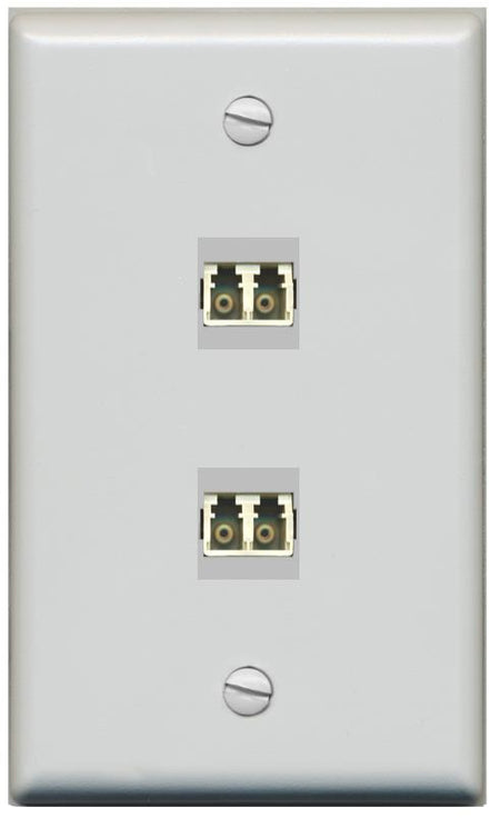 RiteAV 2 Port LC Fiber Optic Multimode Duplex Wall Plate - Flat [Gray/Gray]
