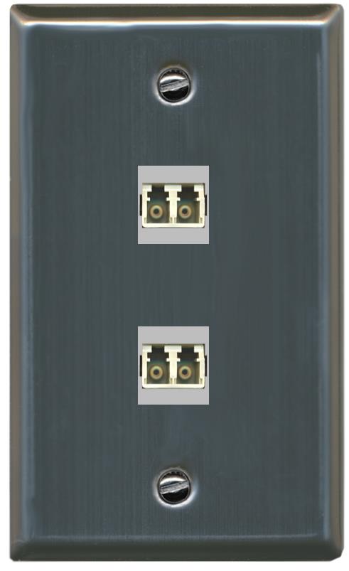 RiteAV 2 Port LC Fiber Optic Multimode Duplex Wall Plate - Flat [Stainless Steel]