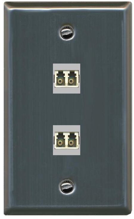 RiteAV 2 Port LC Fiber Optic Multimode Duplex Wall Plate - Flat [Stainless Steel]