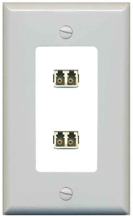 RiteAV 2 Port LC Fiber Optic Multimode Duplex Wall Plate - 1 Gang [Gray/White]