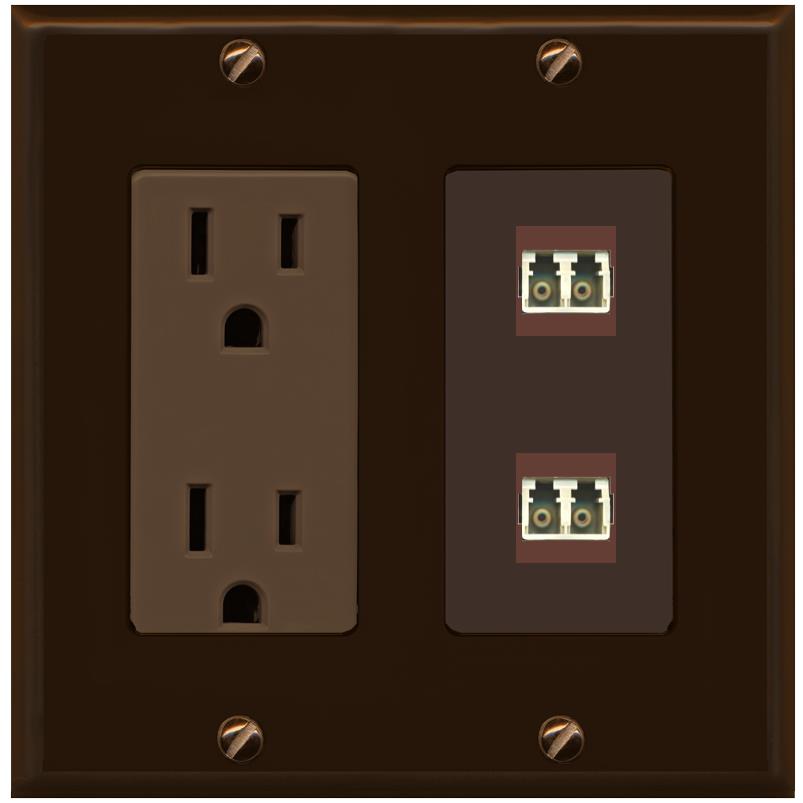 RiteAV 2 Port LC Fiber Optic Multimode Duplex Wall Plate - Outlet [Brown/Brown]