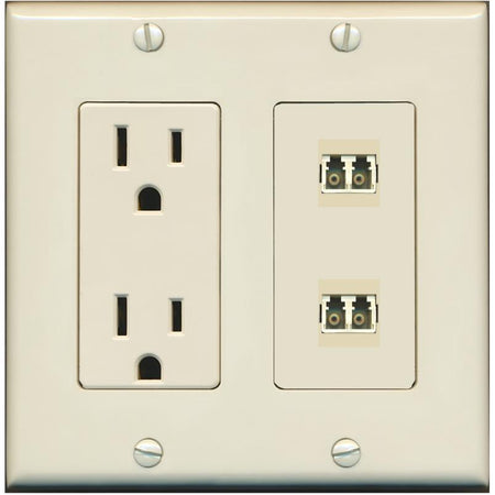 RiteAV 2 Port LC Fiber Optic Multimode Duplex Wall Plate - Outlet [Light-Almond]