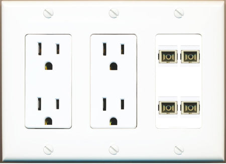 RiteAV 4 Port SC Fiber Optic Simplex Multimode Wall Plate - 2 Outlet [White]