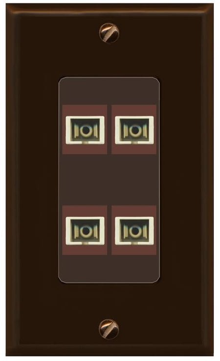 RiteAV 4 Port SC Fiber Optic Simplex Multimode Wall Plate - 1 Gang [Brown/Brown]
