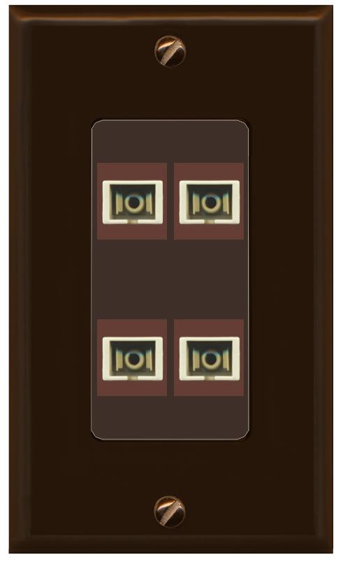 RiteAV 4 Port SC Fiber Optic Simplex Multimode Wall Plate - 1 Gang [Brown/Brown]
