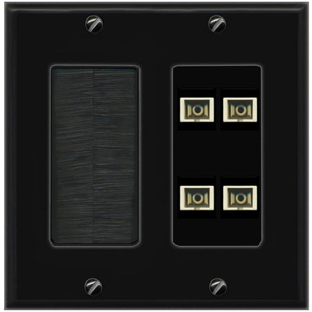 RiteAV 4 Port SC Fiber Optic Simplex Multimode Wall Plate - Brush [Black/Black]
