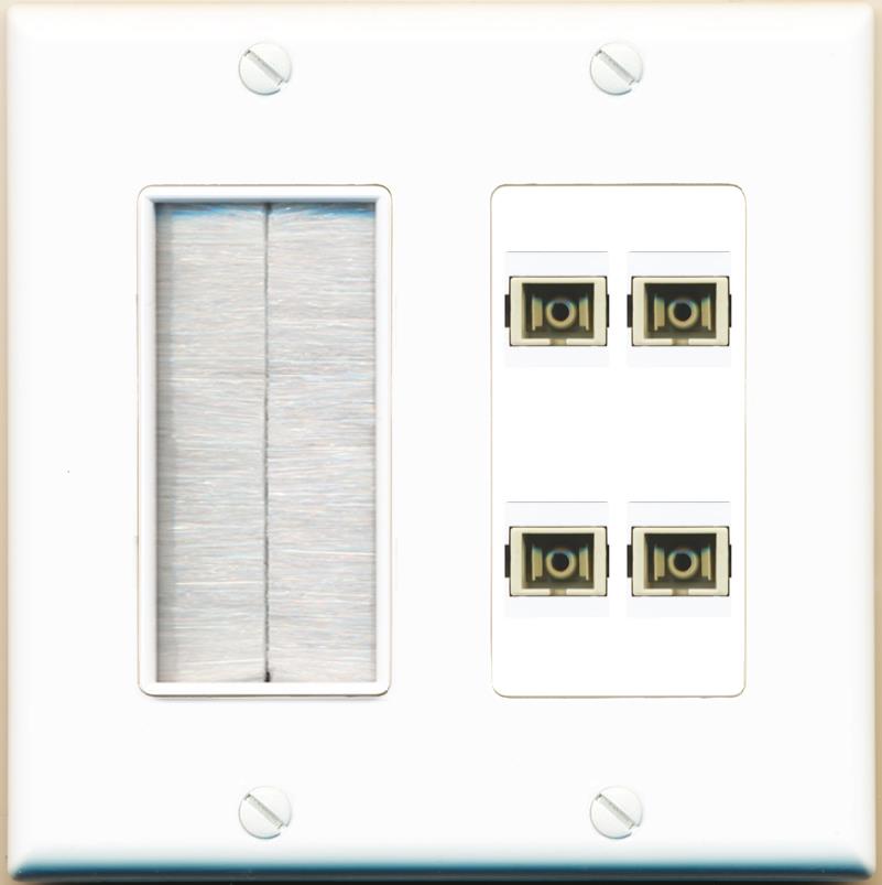 RiteAV 4 Port SC Fiber Optic Simplex Multimode Wall Plate - Brush [White]