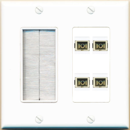 RiteAV 4 Port SC Fiber Optic Simplex Multimode Wall Plate - Brush [White]