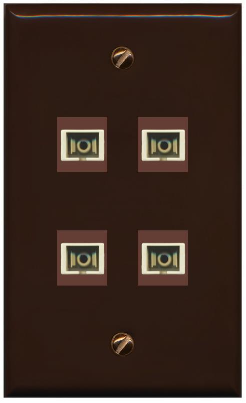 RiteAV 4 Port SC Fiber Optic Simplex Multimode Wall Plate - Flat [Brown/Brown]