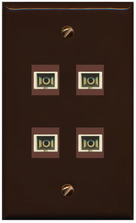 RiteAV 4 Port SC Fiber Optic Simplex Multimode Wall Plate - Flat [Brown/Brown]