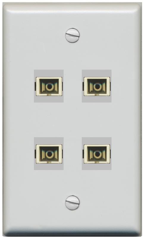 RiteAV 4 Port SC Fiber Optic Simplex Multimode Wall Plate - Flat [Gray/Gray]
