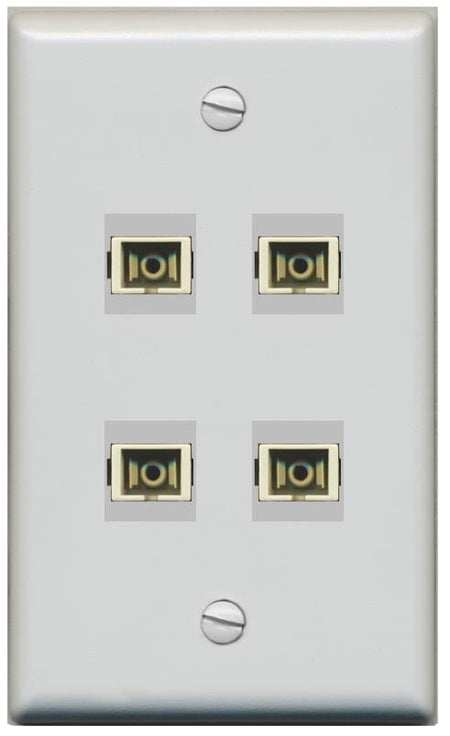 RiteAV 4 Port SC Fiber Optic Simplex Multimode Wall Plate - Flat [Gray/Gray]