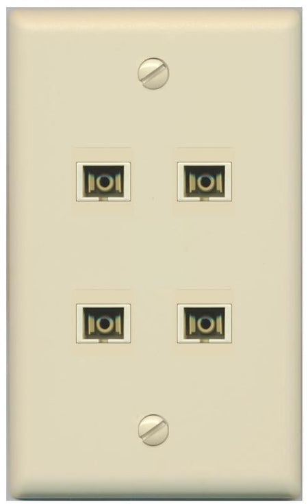 RiteAV 4 Port SC Fiber Optic Simplex Multimode Wall Plate - Flat [Ivory/Ivory]