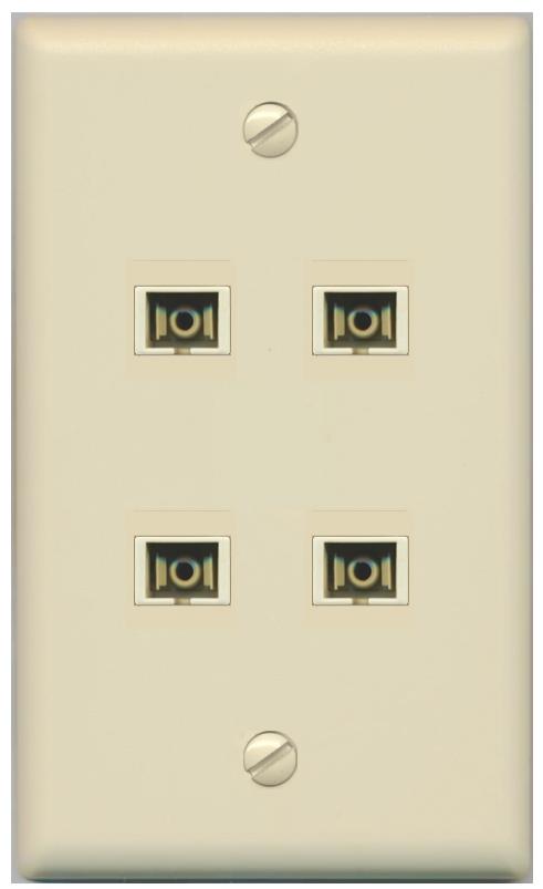 RiteAV 4 Port SC Fiber Optic Simplex Multimode Wall Plate - Flat [Ivory/Ivory]