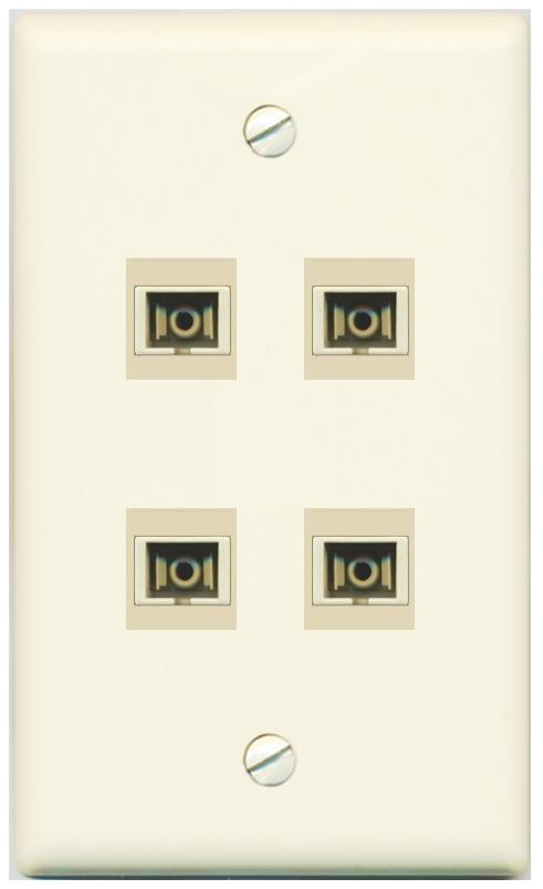 RiteAV 4 Port SC Fiber Optic Simplex Multimode Wall Plate - Flat [Light-Almond]